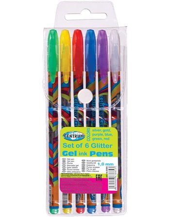 6 glitter gelpen in etui Centrum 83885